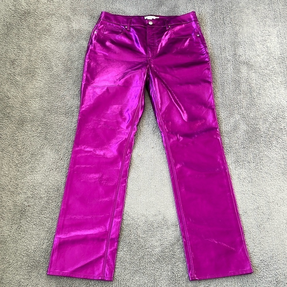 EC Good American High Rise Straight Faux Leather Jeans - Powder Purple Metallic